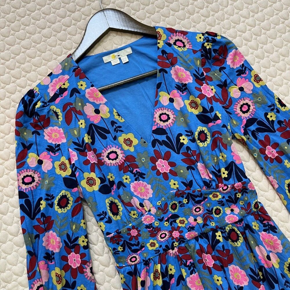 NWOT Boden Jersey Mini Tea Dress Long Moroccan Blue Flora Bloom Size 6L - Picture 3 of 10